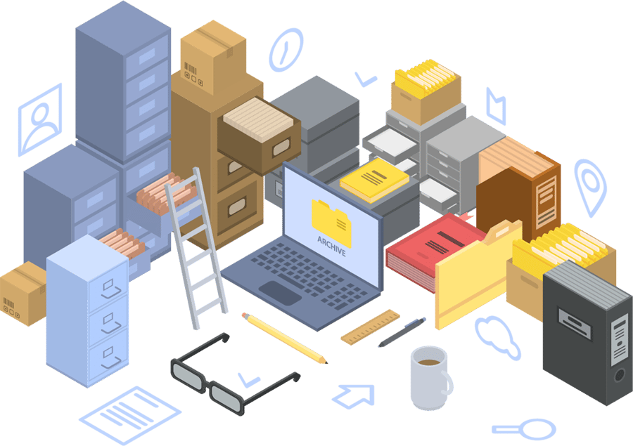 Illustration showing disorganized cabinets.