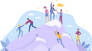 Illustration showing people climbing a mountain.