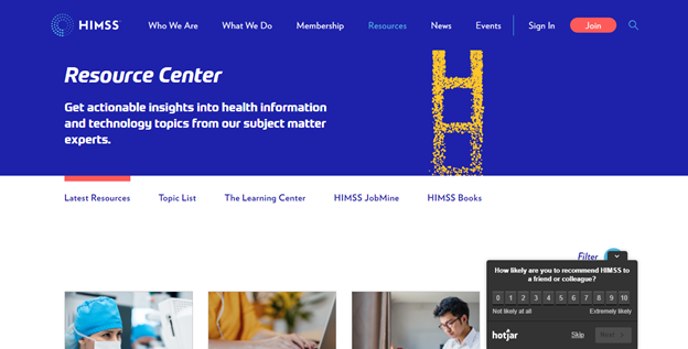 Screenshot of the Healthcare Information and Management Systems Society Website, 2021