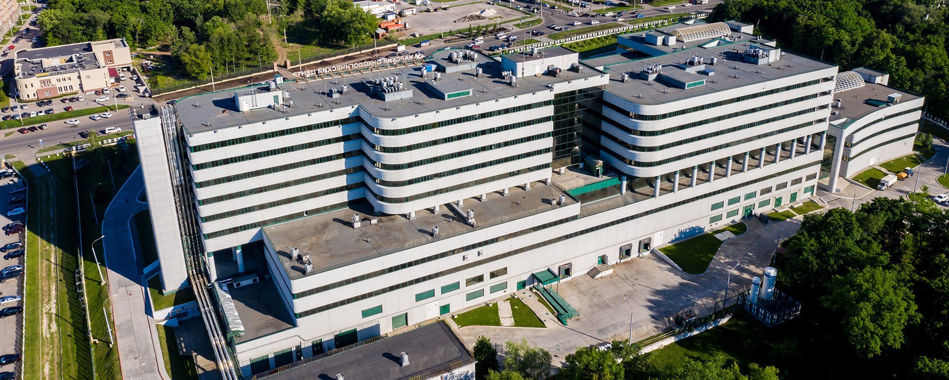 Aerial exterior shot of a hospital