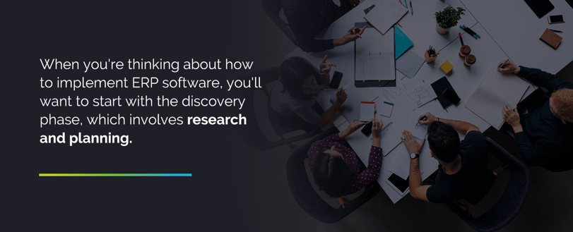 When you're thinking about how to implement ERP software, you'll want to start with the discovery phase, which involves reearch and planning.