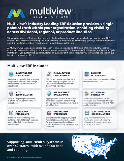 Cover of the Multiview ERP for Healthcare brochure.