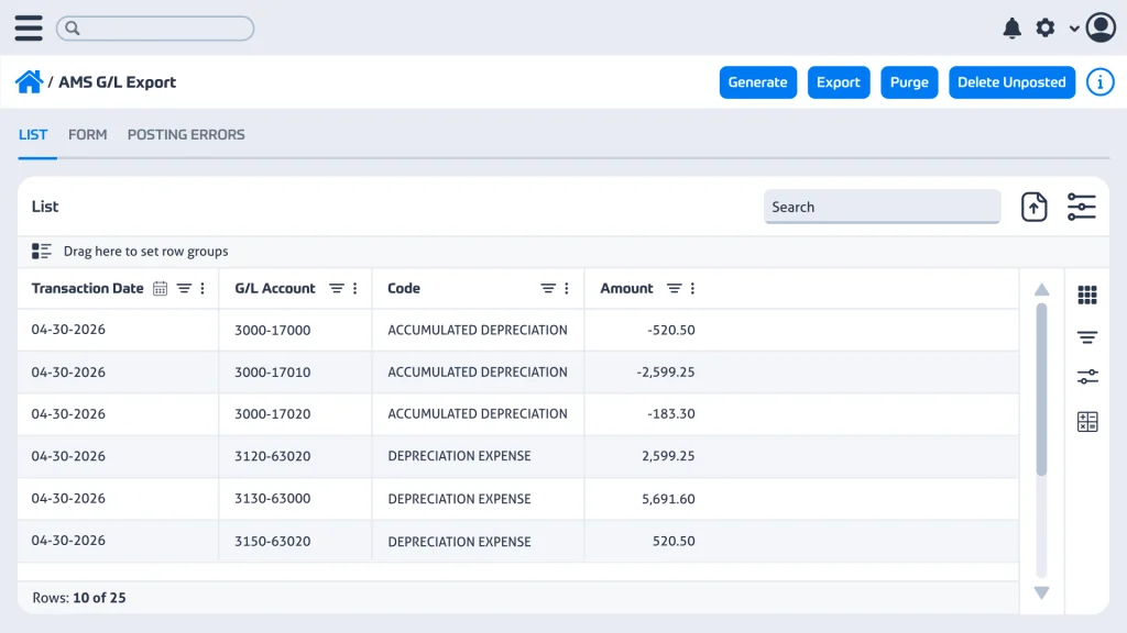 Depreciation within the Fixed Asset Management module of Multiview ERP