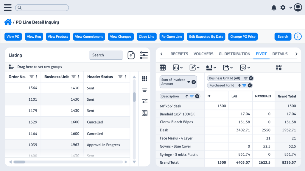 PO Group Description Pivot within the Business Intelligence module of Multiview ERP